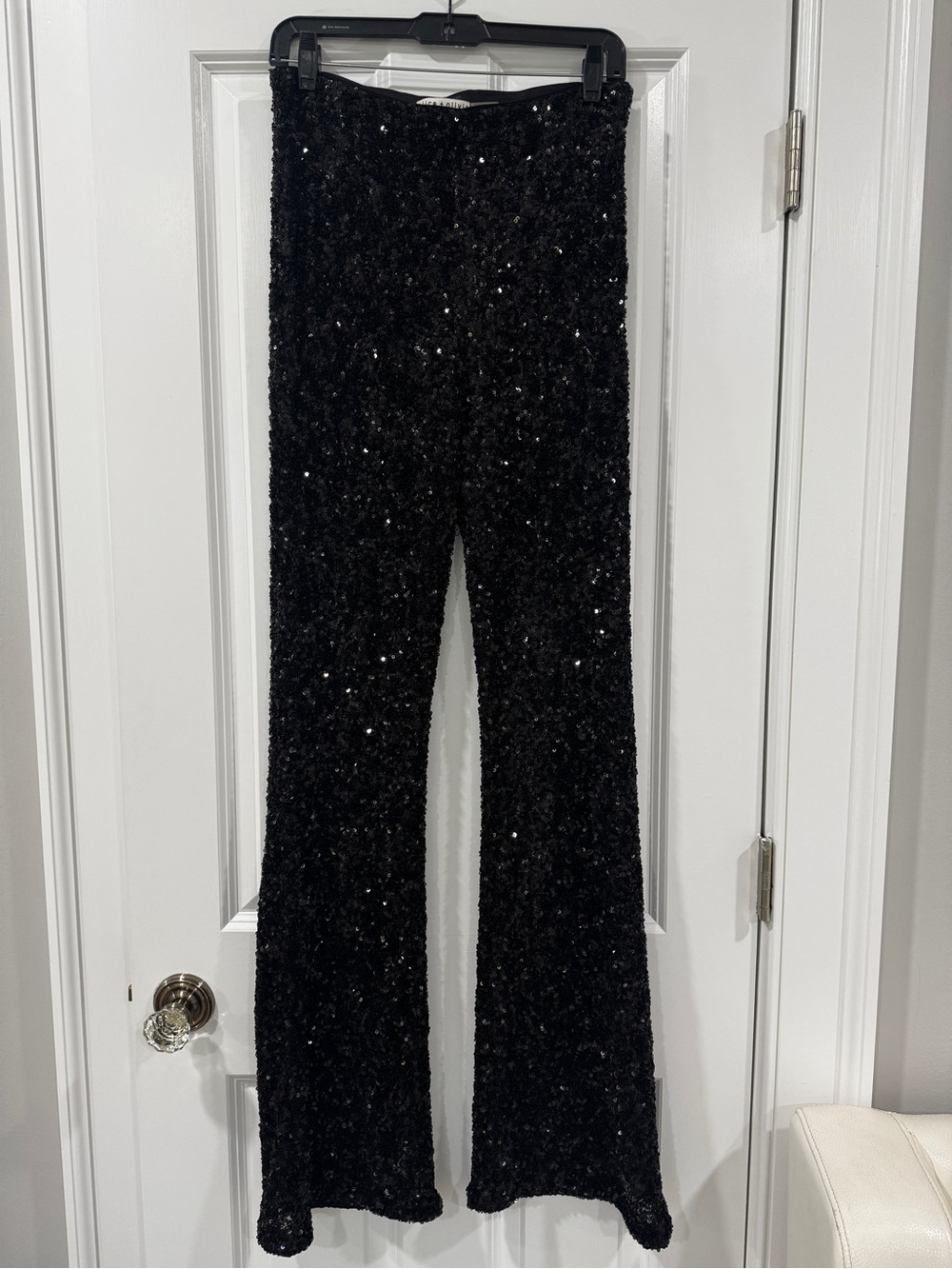 Alice + Olivia Black Sequin Boot-Cut Pants